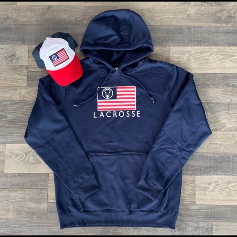 NEW OTC Lacrosse US Flag Tech Hood, Navy USA, United States Lacrosse hoody